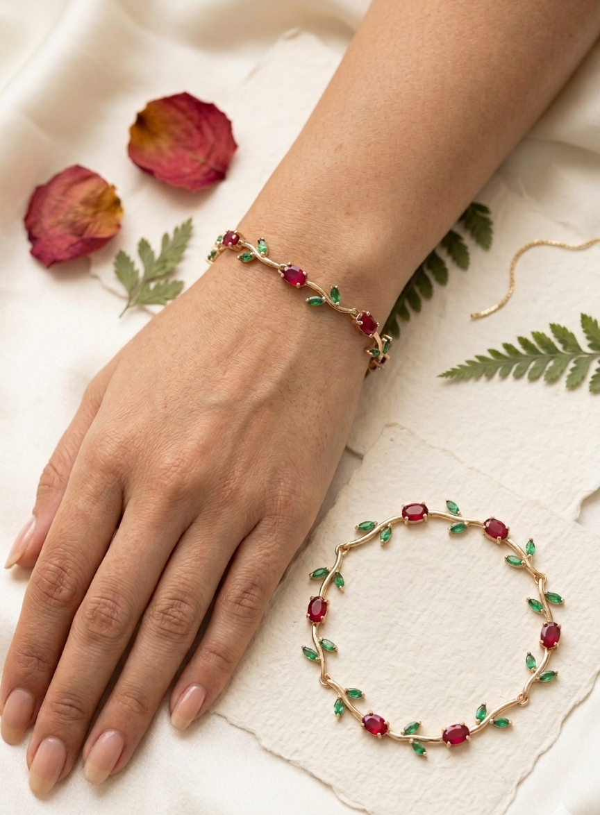 Ruby Emarald Tulip Bracelet | Artificial Jewellery for Women | Prystine Jewels