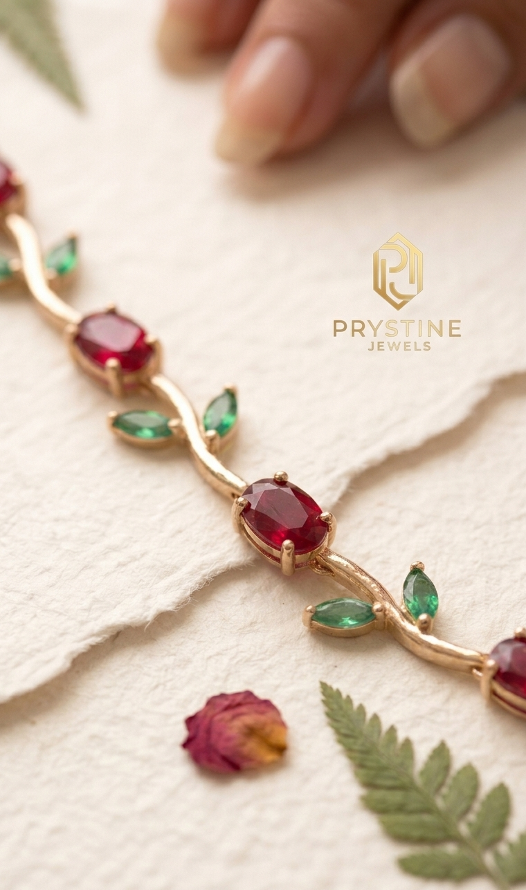 Ruby Emarald Tulip Bracelet | Artificial Jewellery for Women | Prystine Jewels