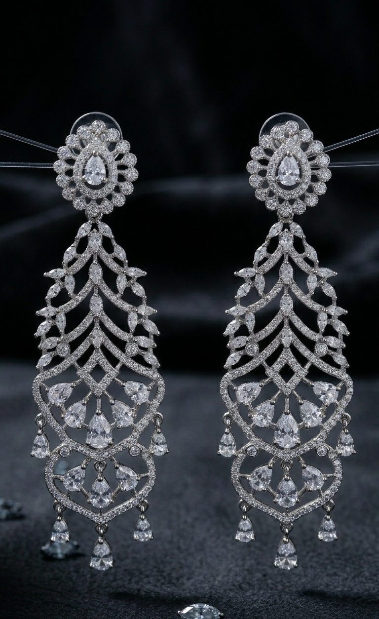 Emerald Willow Drop Earrings | Gold Silver Plated AD Stone Earrings for Women