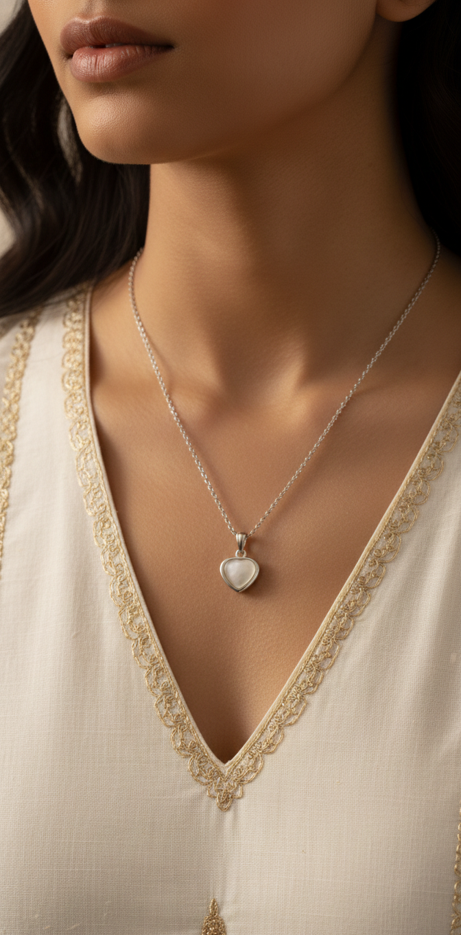 White Heart Pendant | Gold Plated Anti-Tarnish Pendant for Women